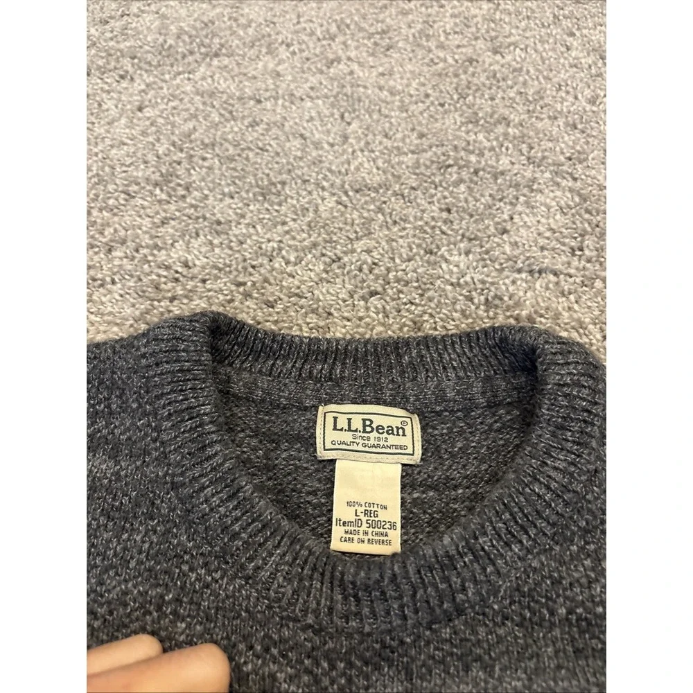 L.L. Bean Crew Neck Jumper Men's Large Gray Grey Mix 100% Cotton Knit 500236